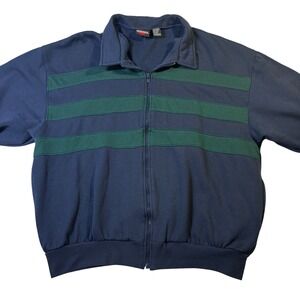Winner Mens Full Zip Mock Neck Sweatshirt Navy Green Stripe Pullover Jacket‎ VTG